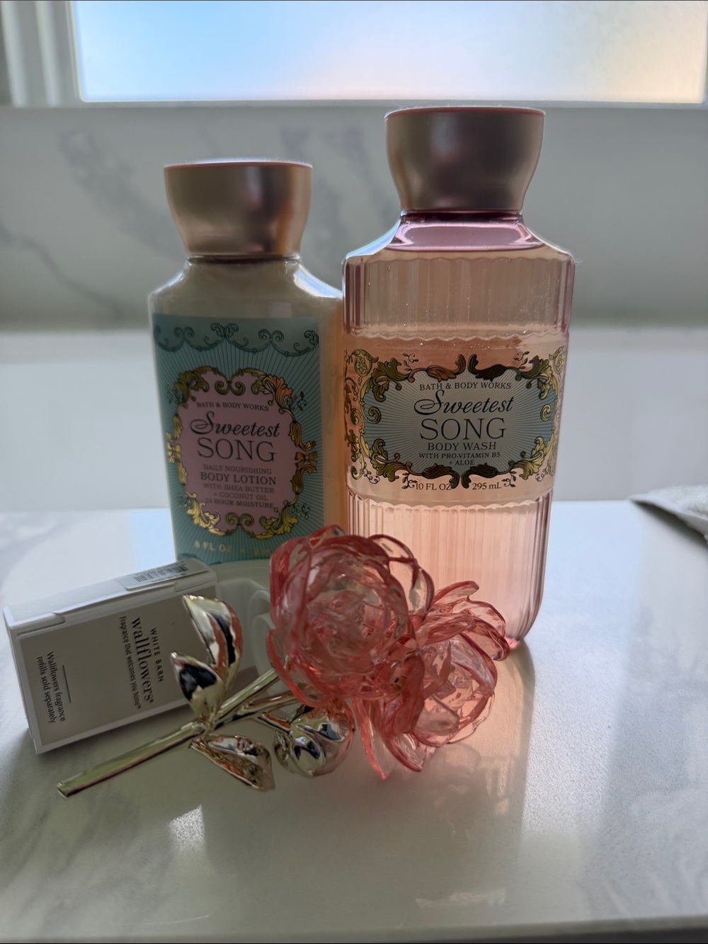 Bath & Body Works Sweetest Song Body Wash & Lotion and wallflower